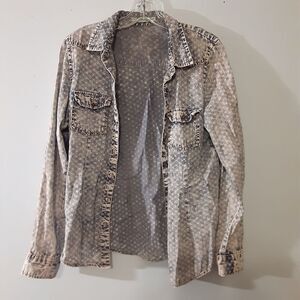 Maurice's Tie Dye White Washed Denim Button Down Size Medium